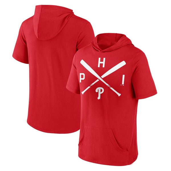 Men's Philadelphia Phillies Red Short Sleeve Pullover Hoodie